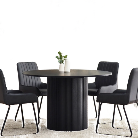 London Black Fluted Round Dining Table Round Dining Table with 4 chairs Set