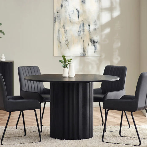 London Black Oak Round Dining Table Round Dining Table with 4 chairs Set