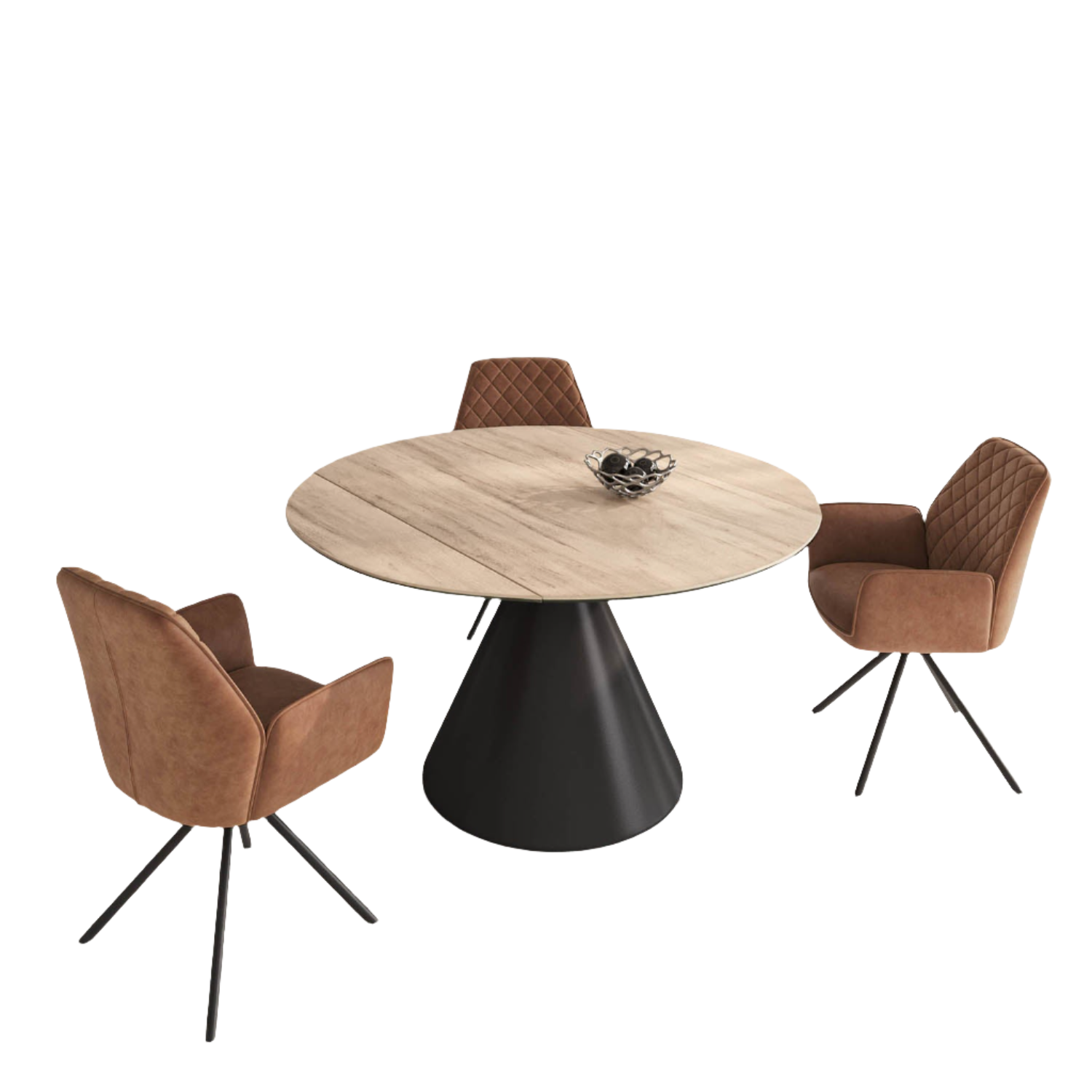 Alessio Oak Effect Ceramic Extending Round Dining Table with 4 Lina Chairs