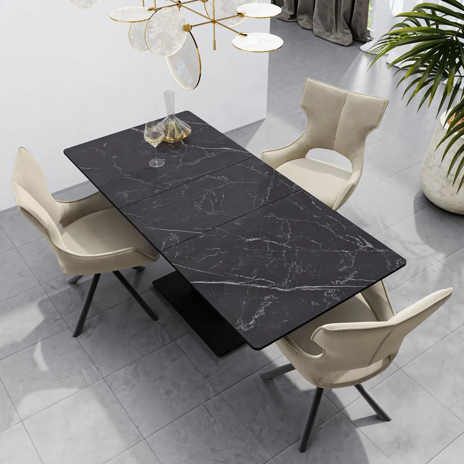 Pavoni 140-180cm Matte Black Ceramic Auto-Rise Extending Dining Table