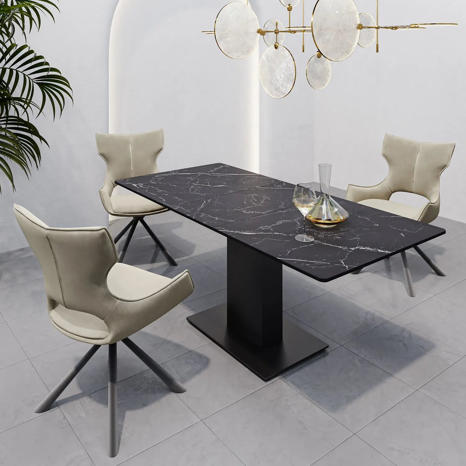 Pavoni 140-180cm Matte Black Ceramic Auto-Rise Extending Dining Table