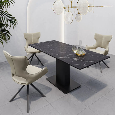 Pavoni 140-180cm Matte Black Ceramic Auto-Rise Extending Dining Table, 4 Seater or 6 seater dining table. Width 140cm Height 76 Depth 80CM - With Tripoli Dining Chairs Lifestyle Image 2