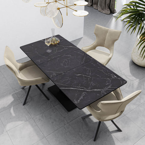 Pavoni 140-180cm Matte Black Ceramic Auto-Rise Extending Dining Table with 4 Chairs, also available in White Gloss - Lifestyle Image 