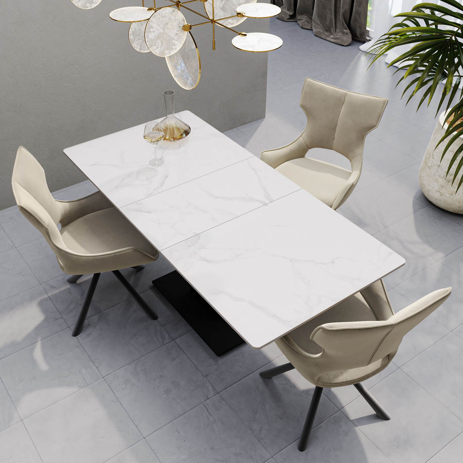 Pavoni 140-180cm Ceramic Auto-Rise Extending Dining Table with 4 Chairs