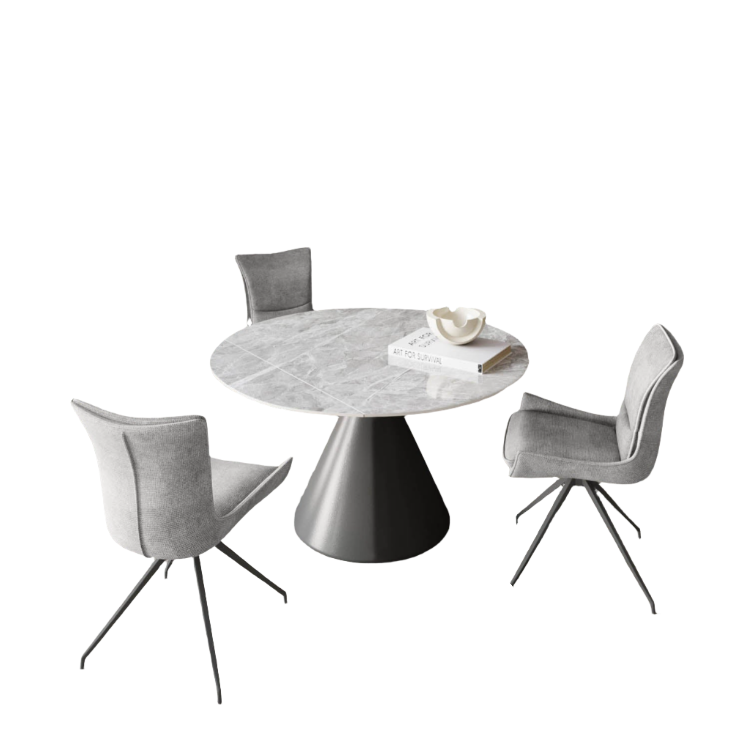 Alessio Light Grey Ceramic Ext Round Dining Table with 4 Amber Chairs