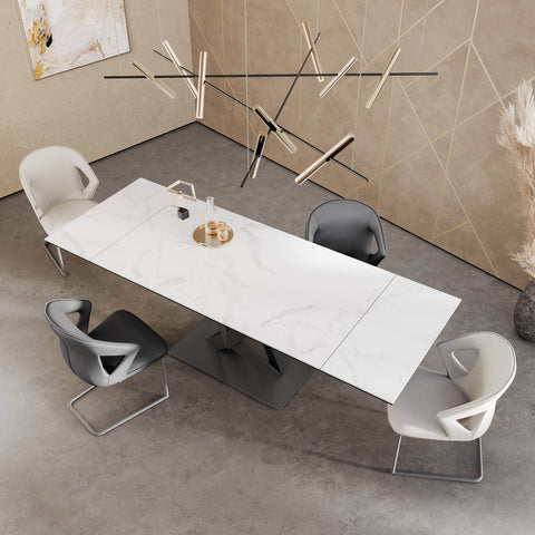 Kenzo White High Gloss Ceramic Extending Dining Table With Chairs