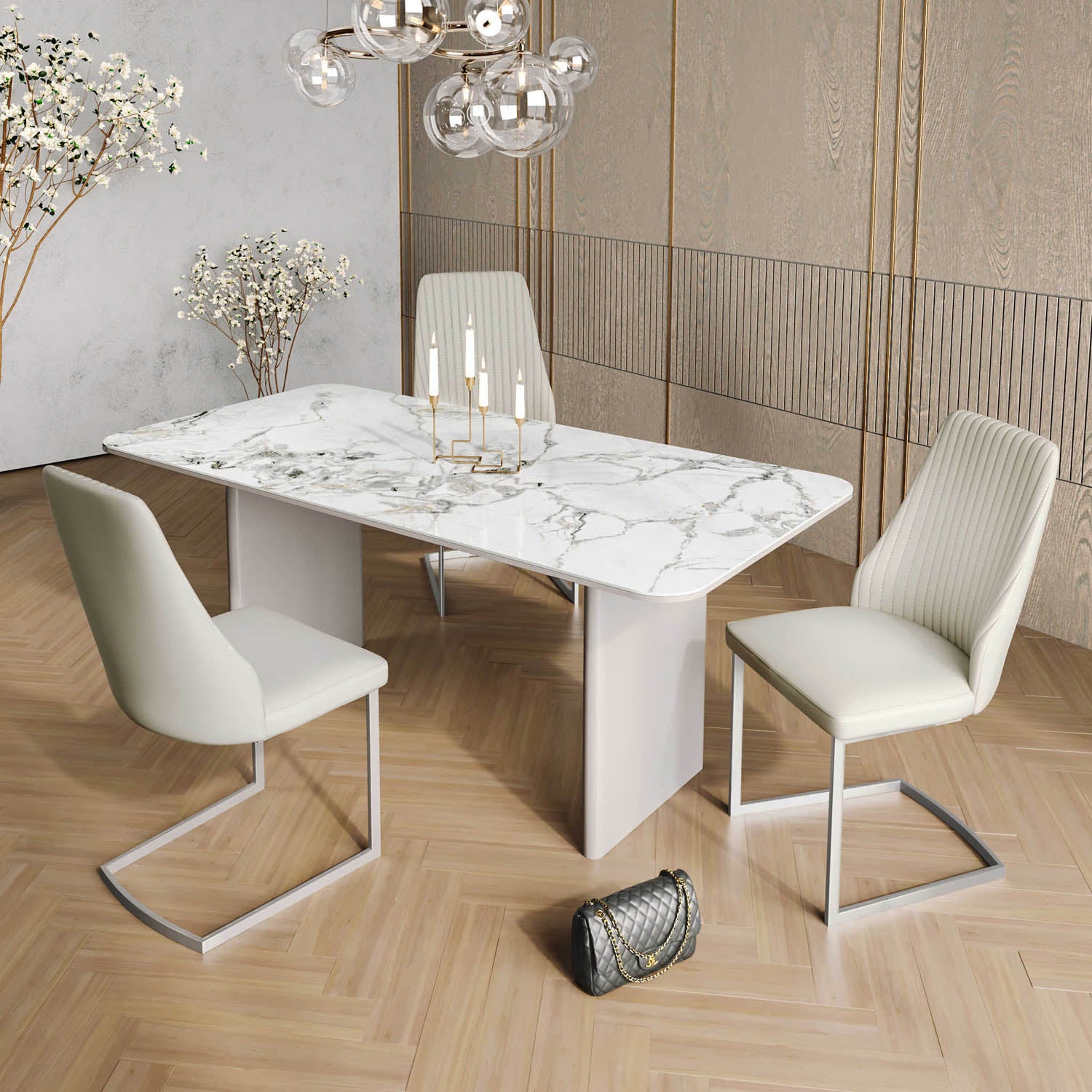 Milan White Sintered Stone Ceramic Dining Table and 6 Chairs Set