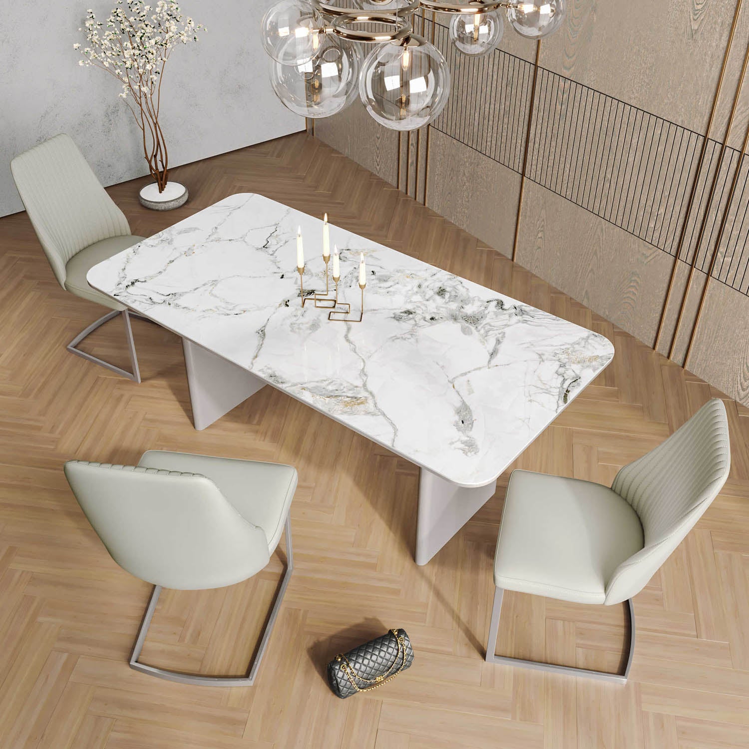 Milan White Sintered Stone Ceramic Top Dining Table