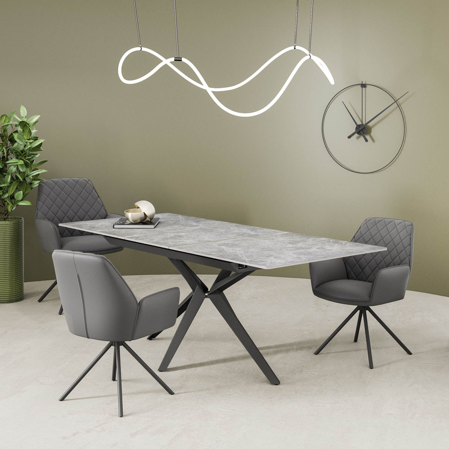 Lina 160-200cm Grey Gloss Ceramic Extending Dining Table