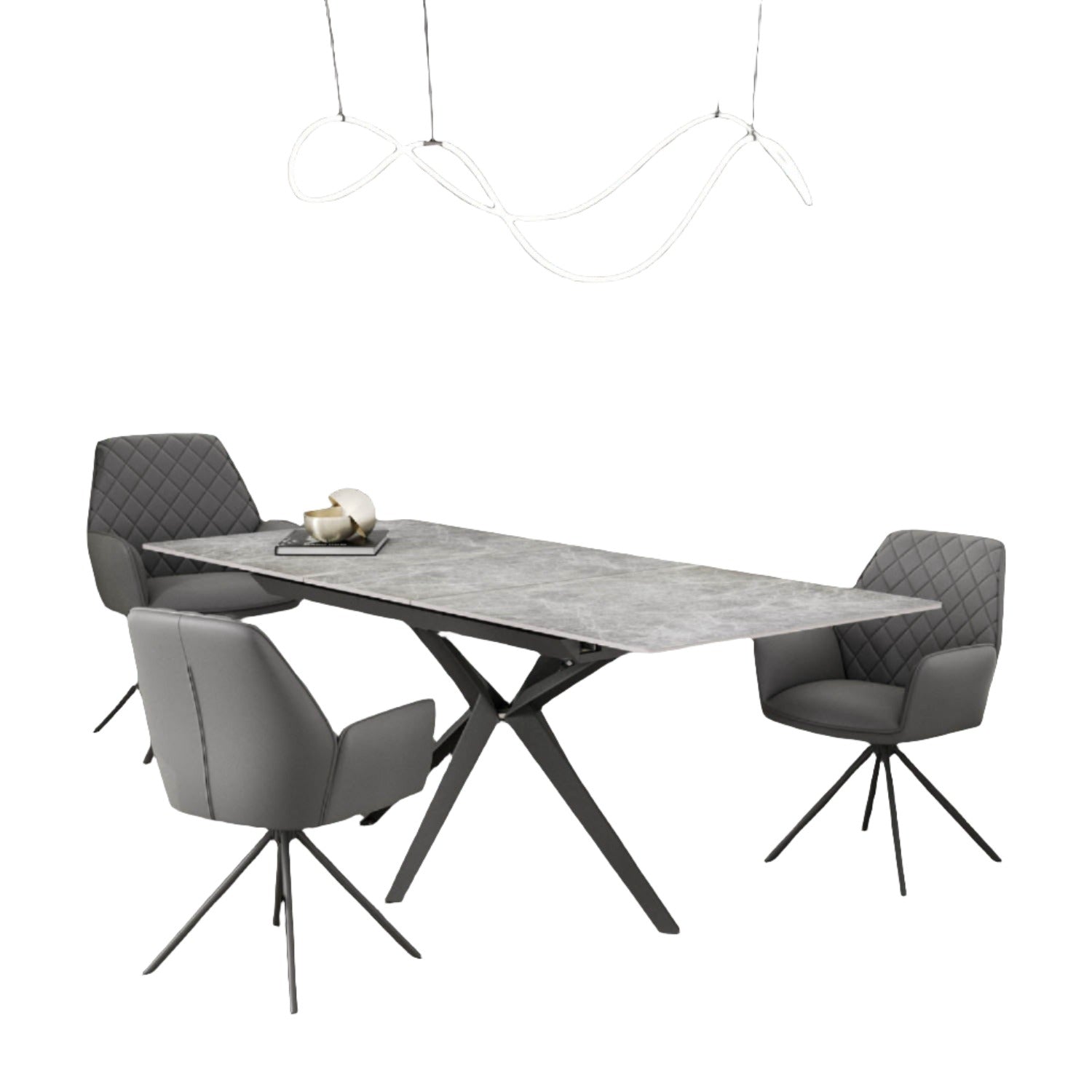 Lina 160-200cm Grey Gloss Ceramic Extending Dining Table with Grey Chairs