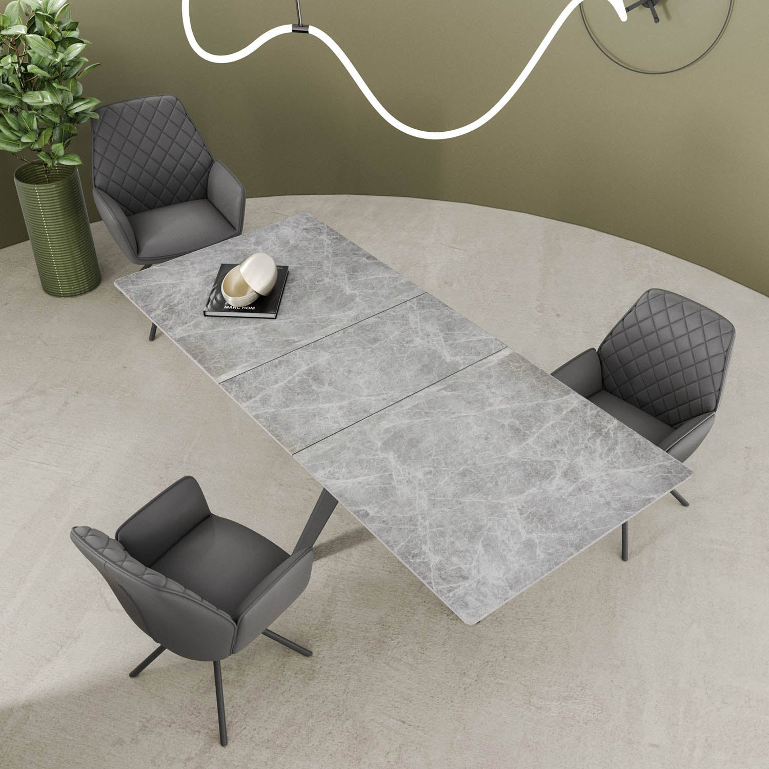 Lina 160-200cm Grey Gloss Ceramic Extending Dining Table