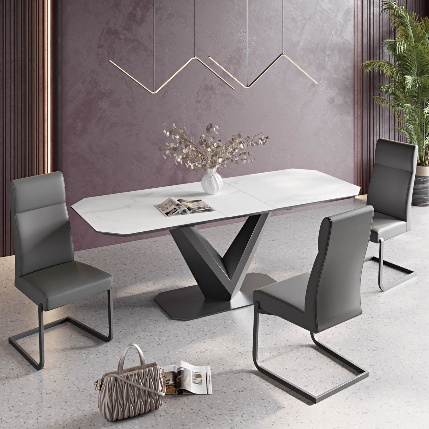 Merlin Matte White Ceramic Extending Dining Table - 180-220cm