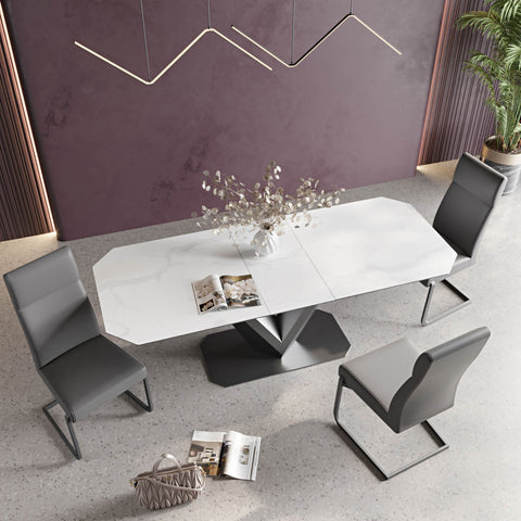 Vizzari Matte White  Ceramic Extending  8 Seater Dining Table,  with. Chairs Modern and Contemporary