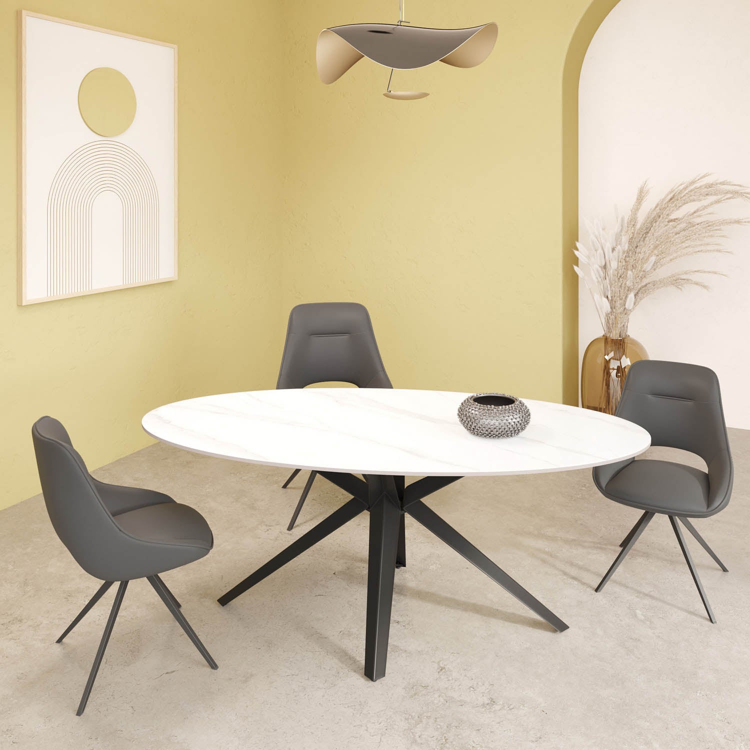 Lina 180cm White Gloss Ceramic Oval Dining Table