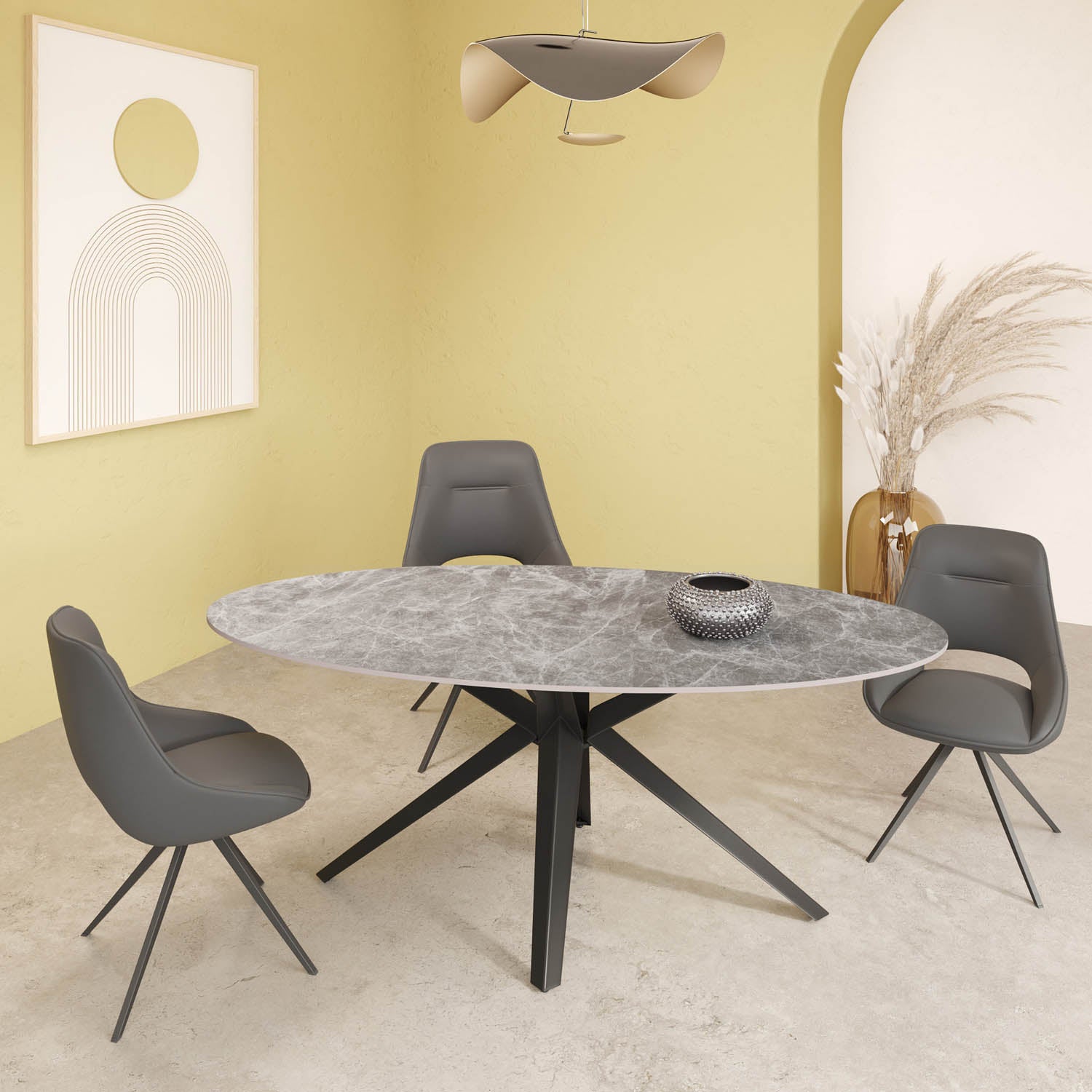 Lina 180cm Grey Gloss Ceramic Oval Dining Table