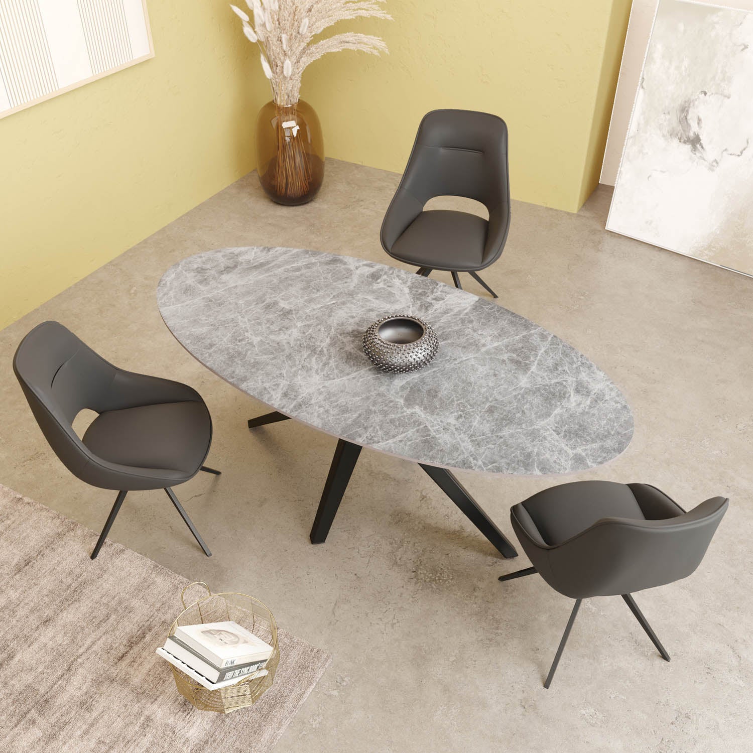 Lina 180cm Grey Gloss Ceramic Oval Dining Table