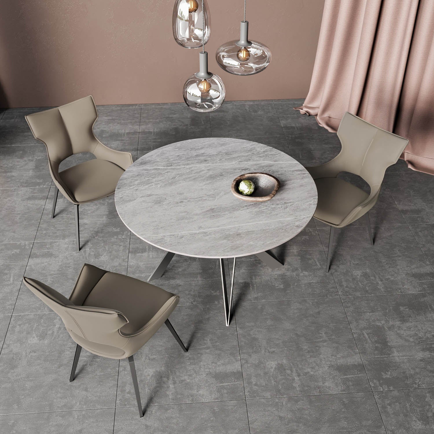 Murano Grey Round Ceramic Dining Table with 4 Chairs