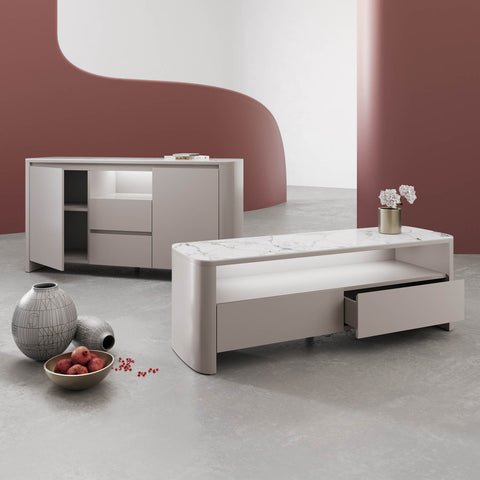 Milan 2 Door 2 Drawer Sideboard with White Ceramic Top, Light Grey Base