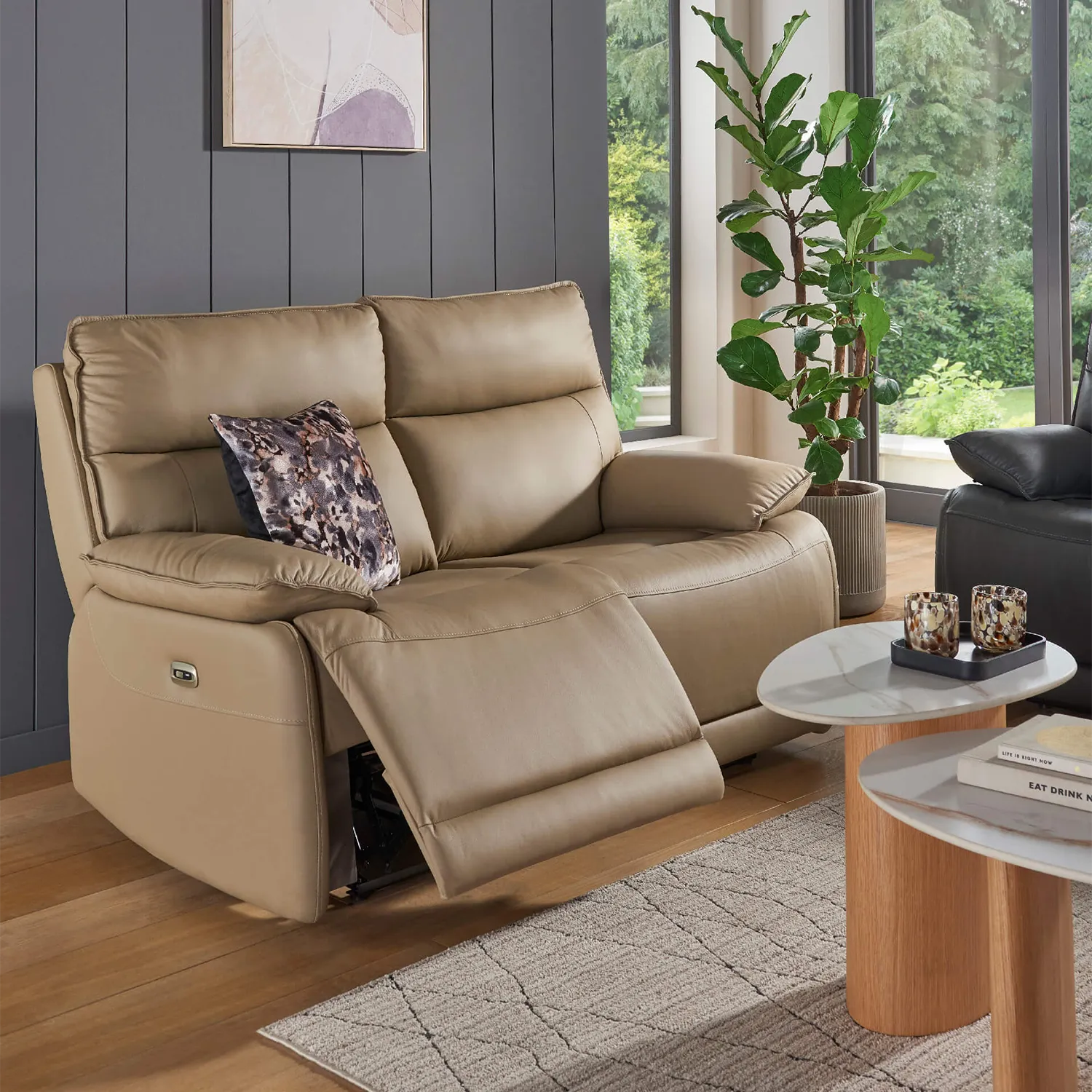 Dallas Latte Leather 2 Seater Electric Recliner Sofa