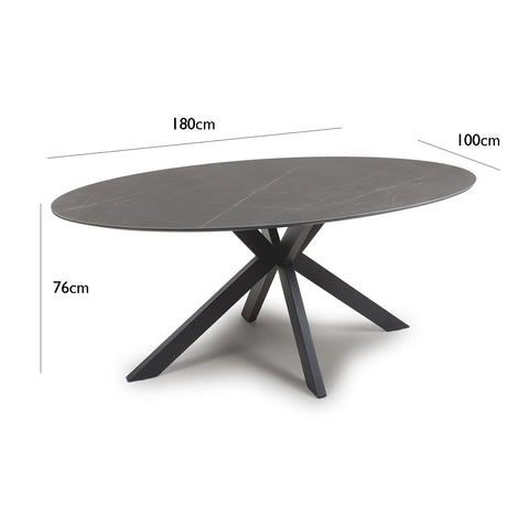 Logan 1800mm Grey Sintered Stone Oval Dining Table