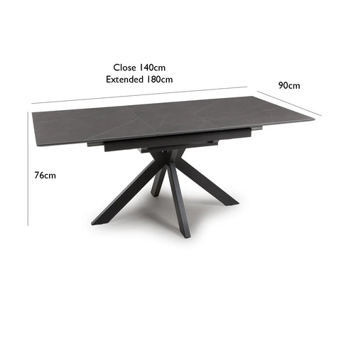 Logan Grey Sintered Stone 1400-1800mm Extending Table with Middle Extension - Dimensions