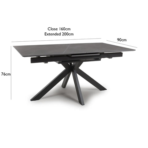 Logan Grey Sintered Stone 1600-2000mm Extending Table - Dimensions