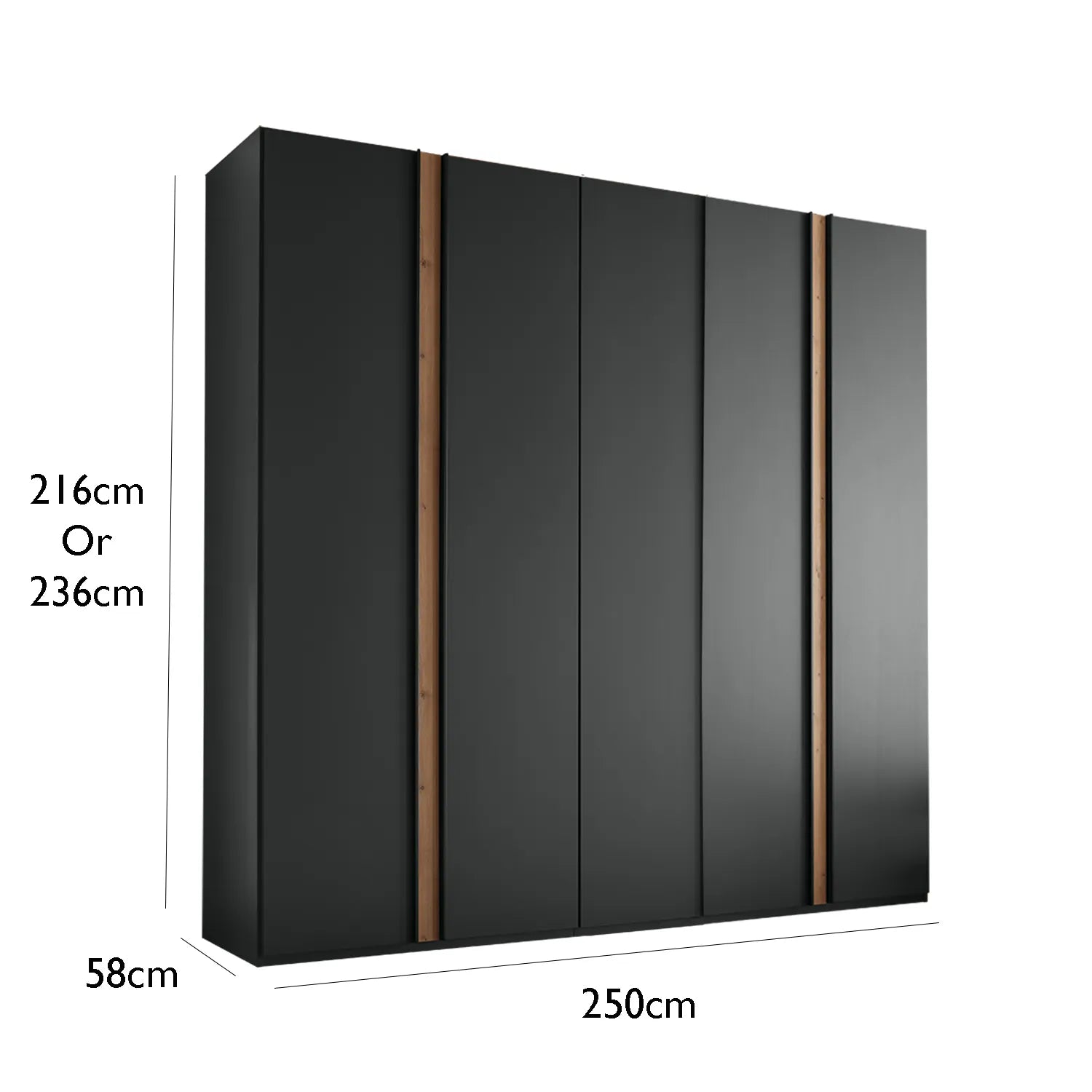 Laguna 250cm Graphite 5 Door Wardrobe - Dimensions