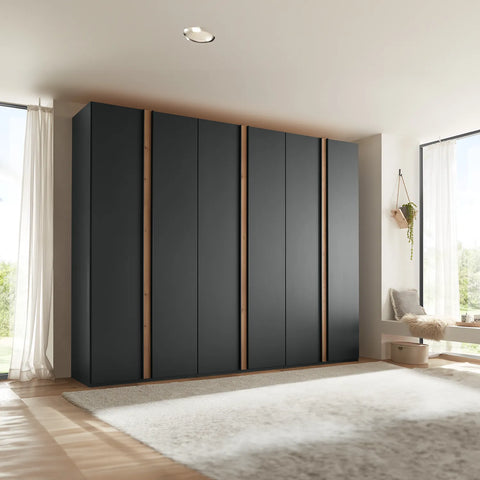 Laguna 3M Large 6 Door Wardrobe in Graphite Black Colour with Oak strips 