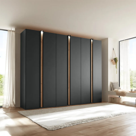 Large 3m Black 6 Door Wardrobe ceiling high