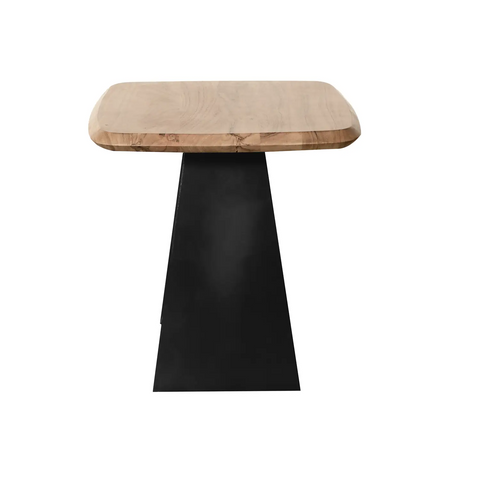 Lucio Lamp Table, Acacia Wood Top with Black Angular Base. Matching Furniture Available - Side Image of Lamp Table