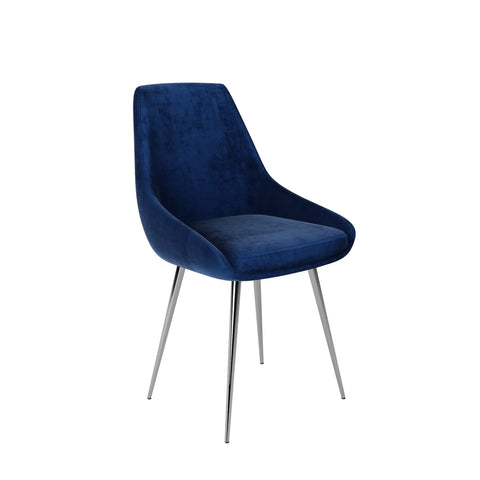 Landan Blue velvet Fabric Dining Chairs with chrome Legs