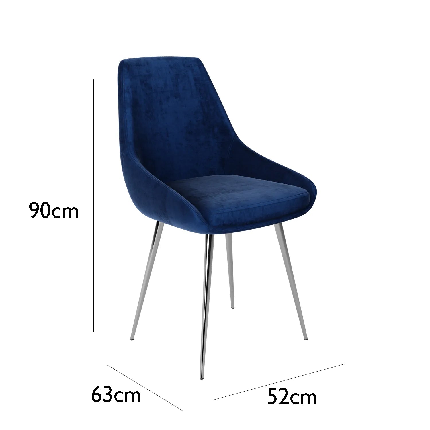 Landan velvet Fabric Dining Chairs with chrome Legs - Dimensions