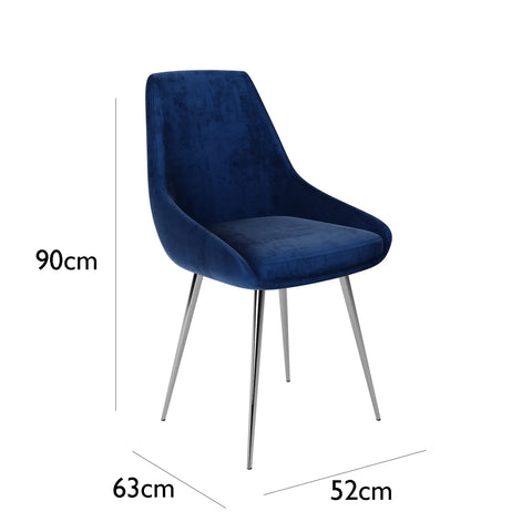 Landan velvet Fabric Dining Chairs with chrome Legs - Dimensions