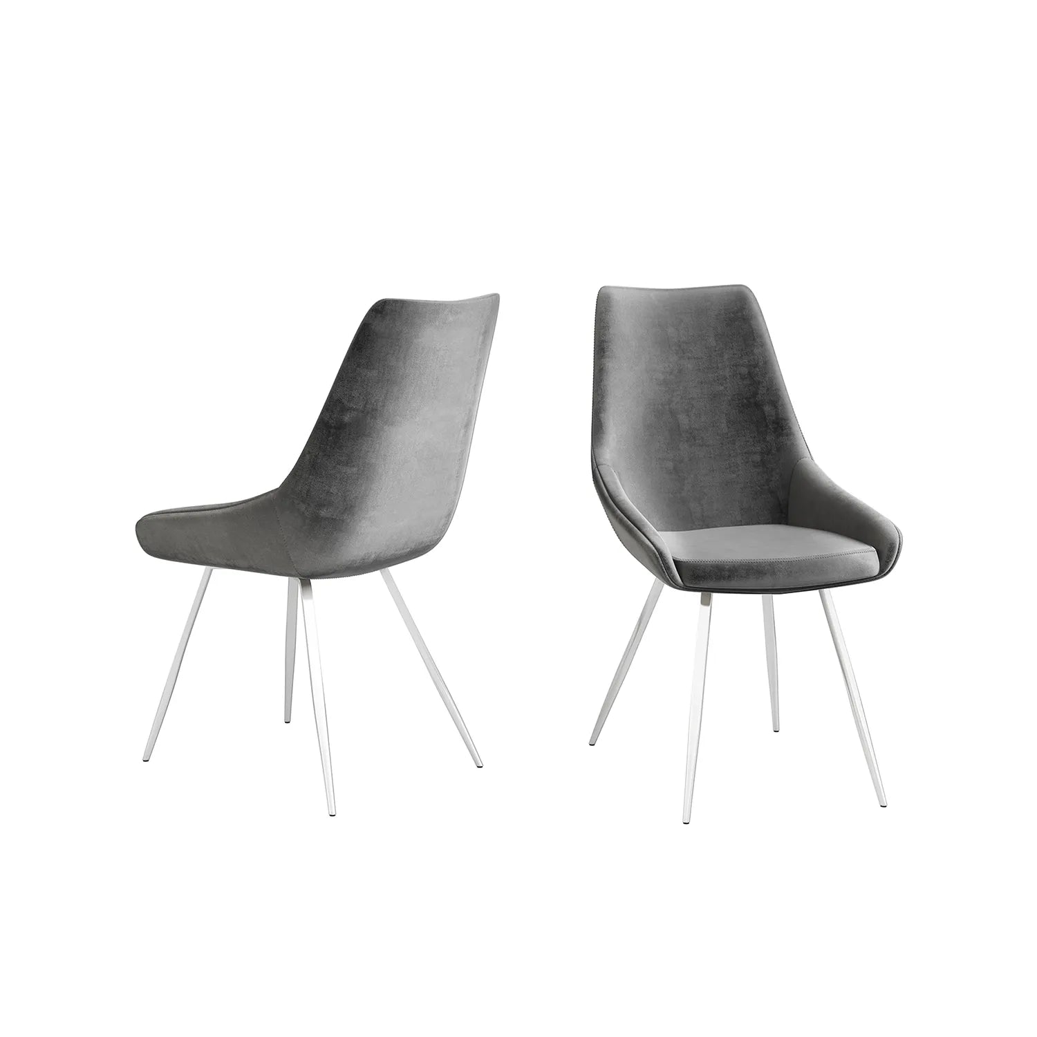 Landan Grey velvet Fabric Dining Chairs with chrome Legs