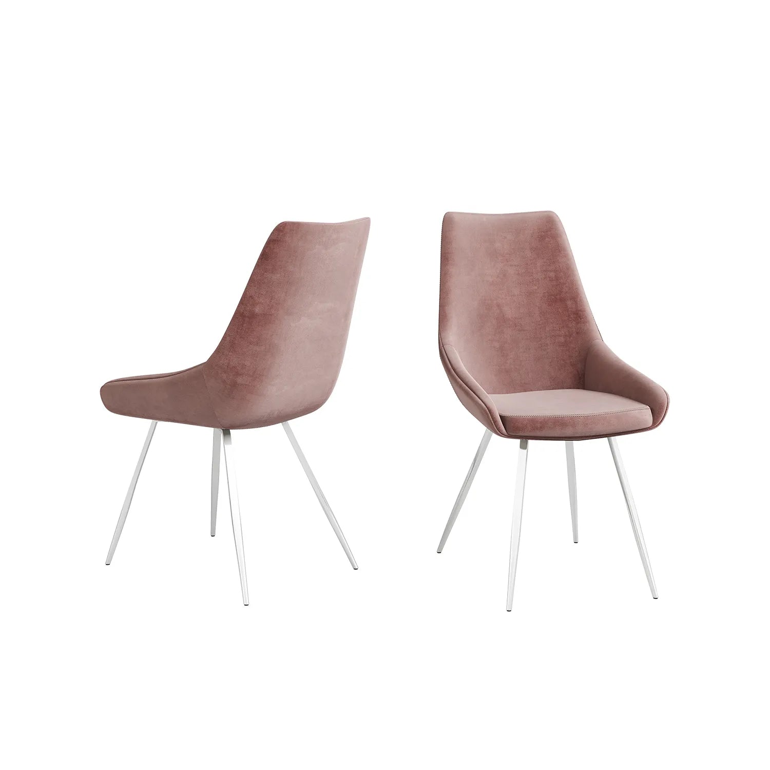 Landan Pink velvet Fabric Dining Chairs with chrome Legs