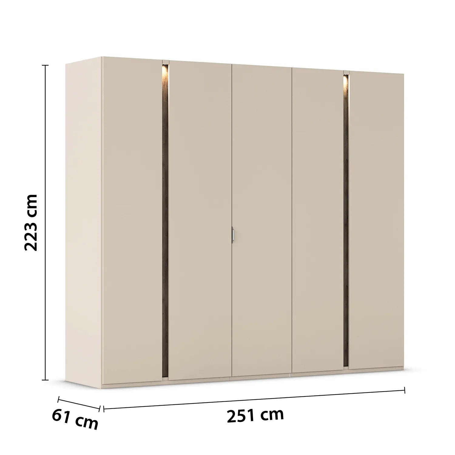 Larisa 251cm Champagne & Atlantic Oak Hinged 5 Door Wardrobe