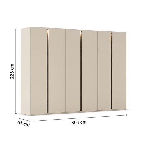 Larisa 301cm Champagne & Atlantic Oak Hinged 6 Door Wardrobe