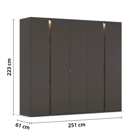 Larisa 251cm Graphite & Atlantic Oak Hinged 5 Door Wardrobe