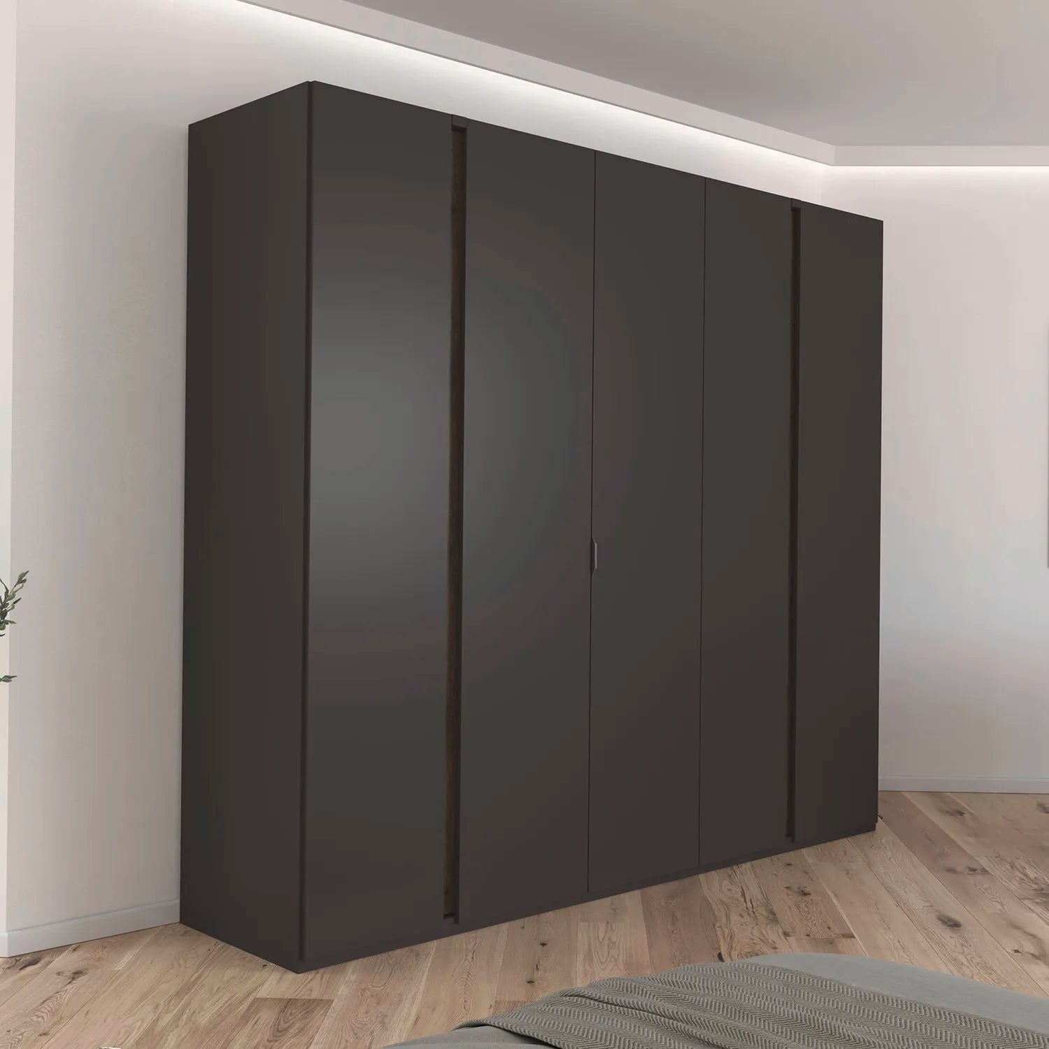 Larisa 251cm Graphite & Atlantic Oak Hinged 5 Door Wardrobe