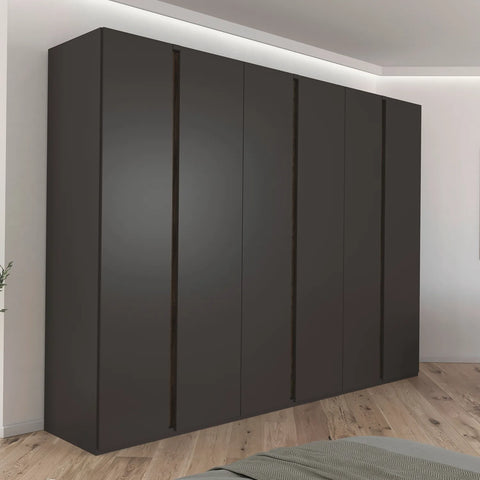 Larisa 301cm Graphite & Atlantic Oak Hinged 6 Door Wardrobe