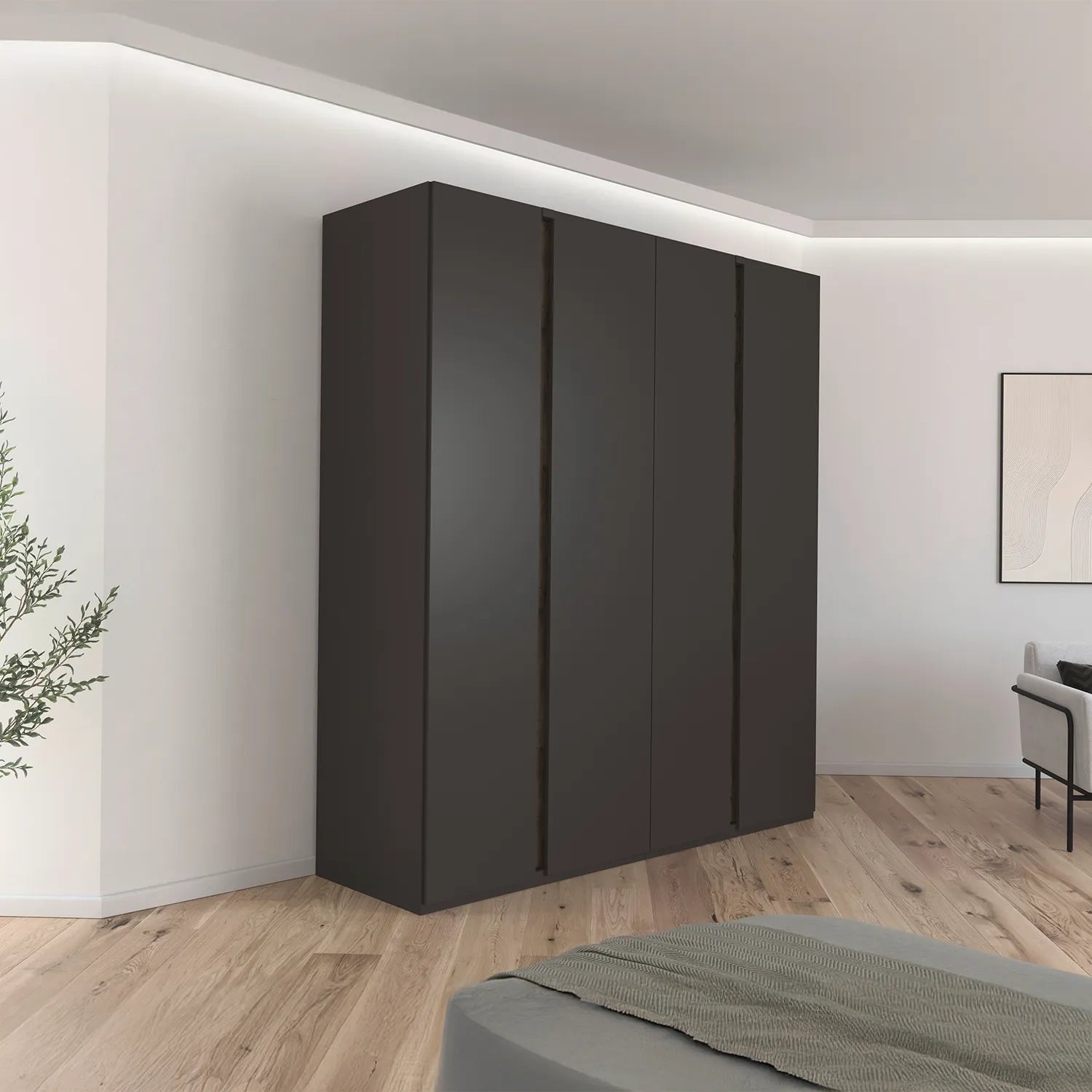 Larisa Graphite & Atlantic Oak Hinged 4 Door Wardrobe