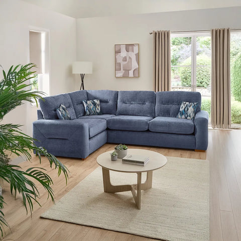 Fairmont Blue Fabric Upholstered 2 Corner 1 Corner Sofa