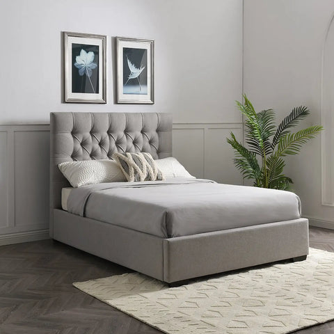 Lisa Upholstered Button Back Ottoman Bed - Grey Bed Lifestyle Image