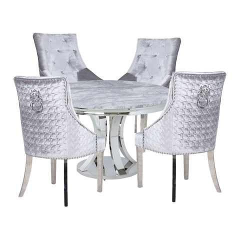 Mitzi Round Marble Dining Table With Lion Head Knocker Chairs