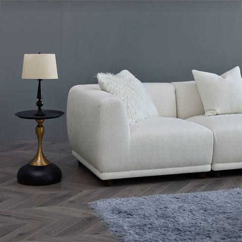 Lottie Modular Corner Group in Polar Boucle Sofa - End of Sofa Lifestyle Image