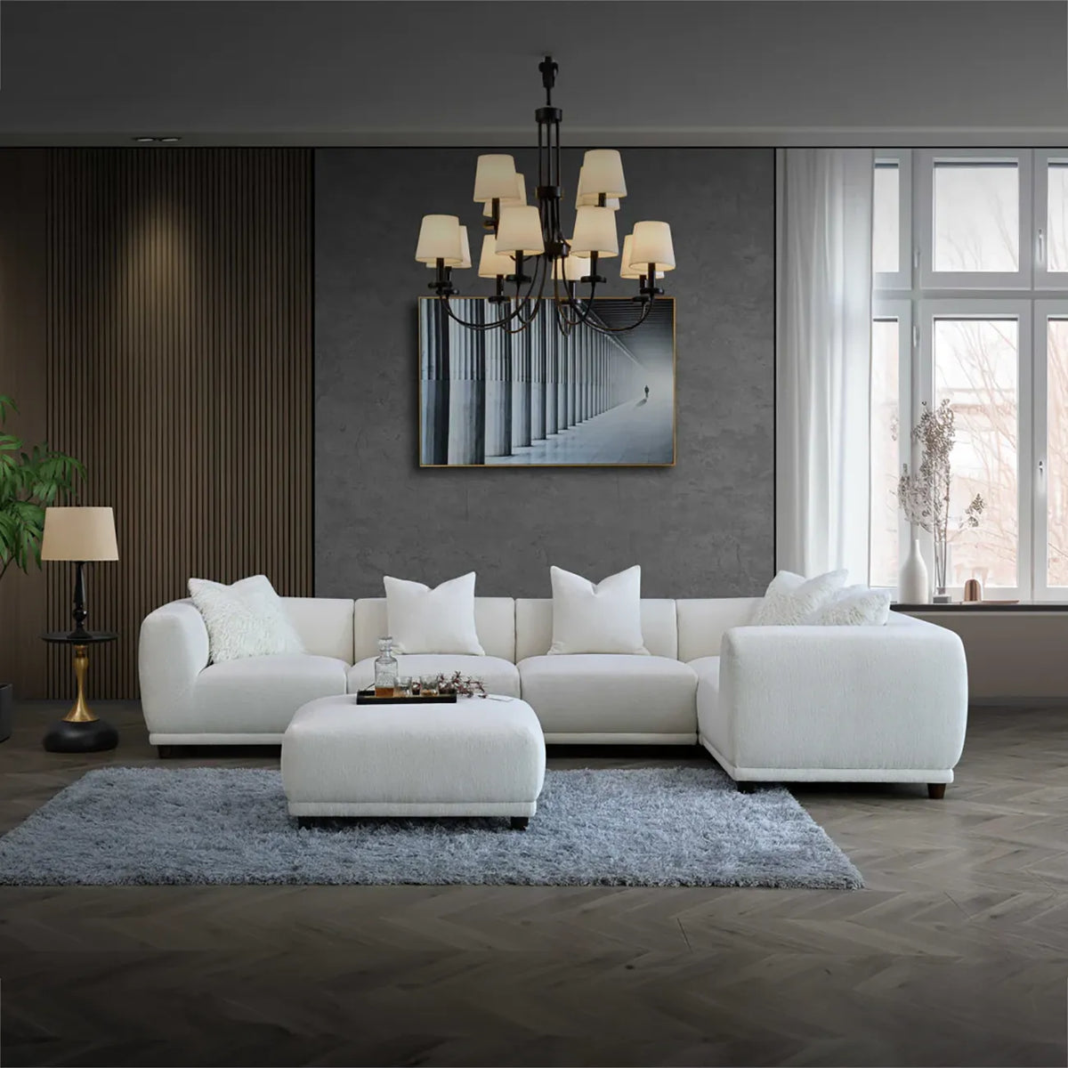 Lottie Modular Corner Group in Polar Boucle Sofa - Lifestyle Image 