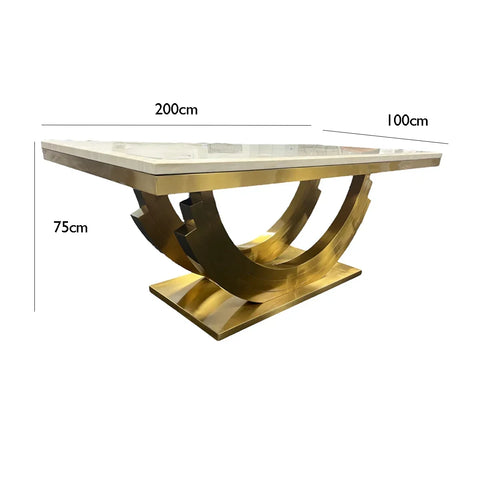 Lucas 2m Gold Marble Dining Table Set with 6 Lion Knocker Chairs