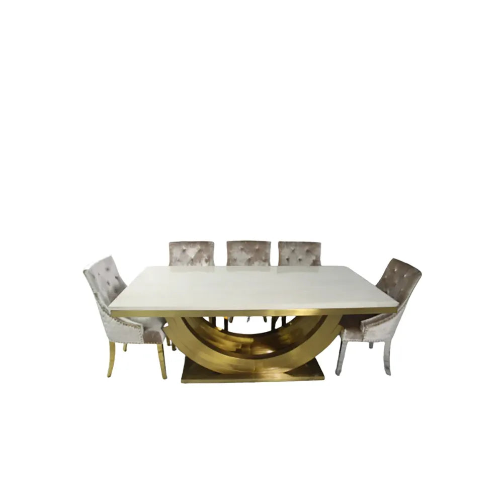 Gold Marble Dining table with 6 chairs