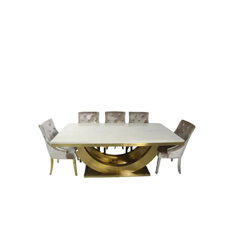 Gold Marble Dining table with 6 chairs