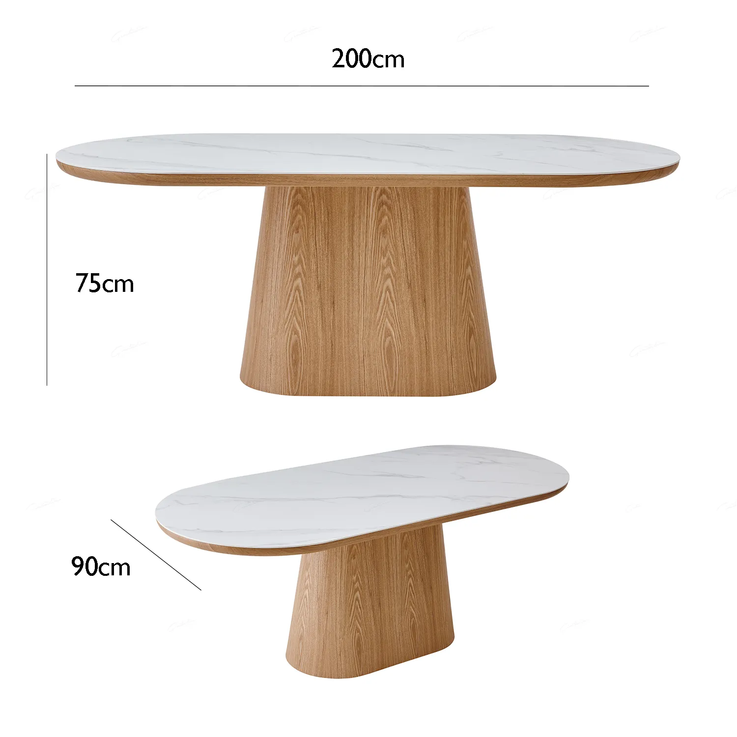 Lucerne Oval Beech Oak & White Sintered Stone Dining Table